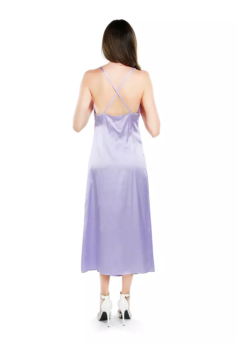 Gaun Slip Celah Detail Ruched Lavender