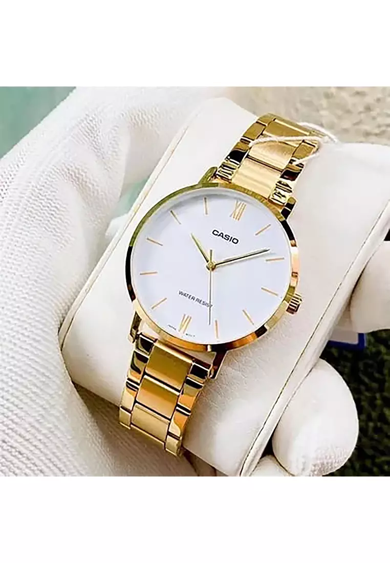 Couple Analog Watch MTP/LTP-VT01G-7B Gold Stainless Steel Strap