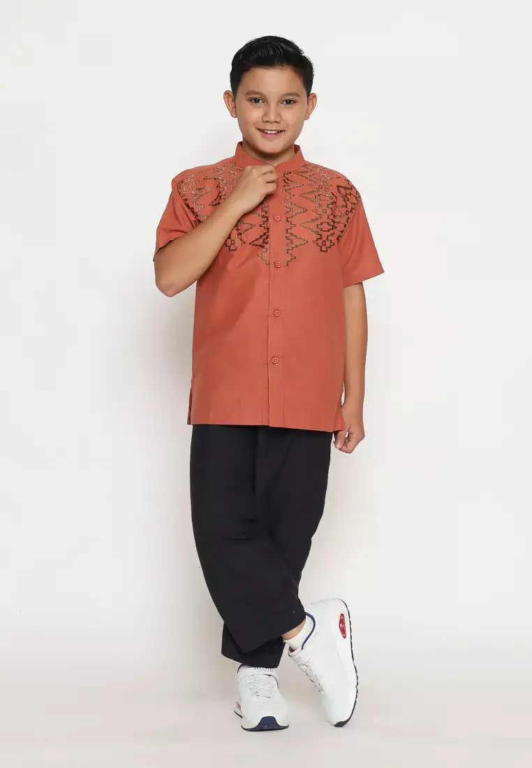 Baju Koko Set Anak Laki Bordir Vertical Red - GENUINE