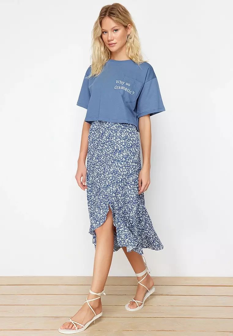 High Waist Print Midi Skirt
