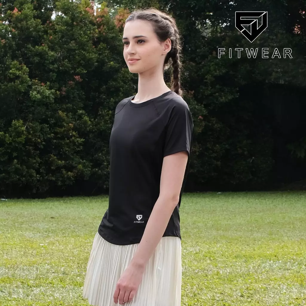 Fitwear Kaos Big Size Olahraga Wanita BROOKLYN UPPER BACK BREATHABLE - BLACK