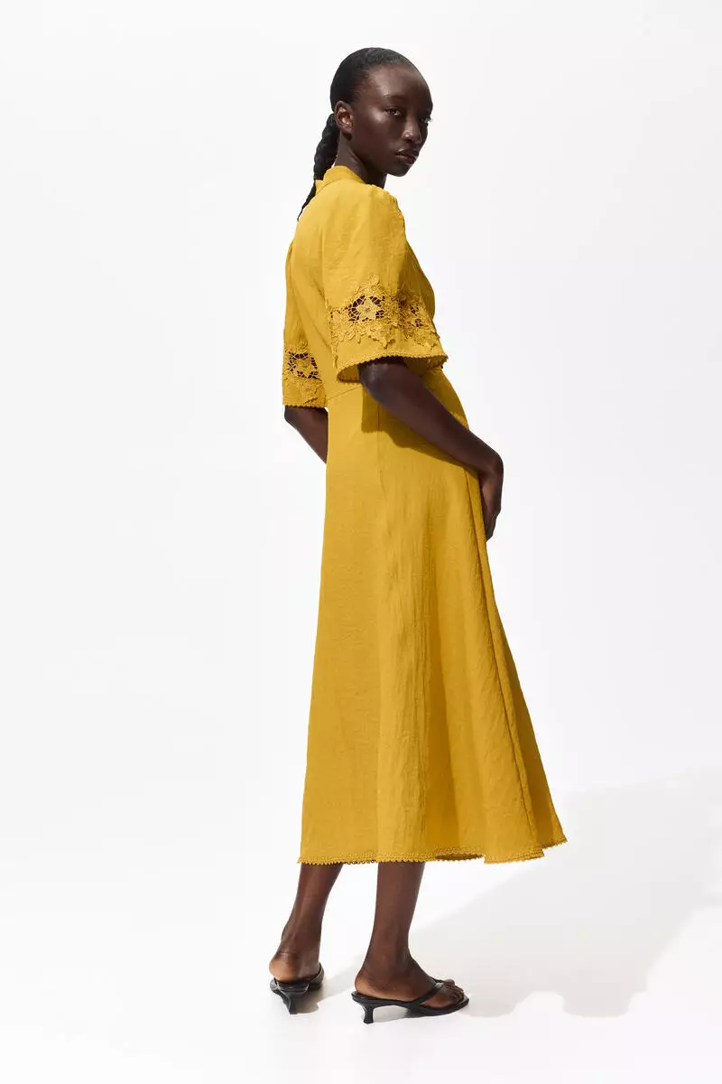Crinkled broderie anglaise dress