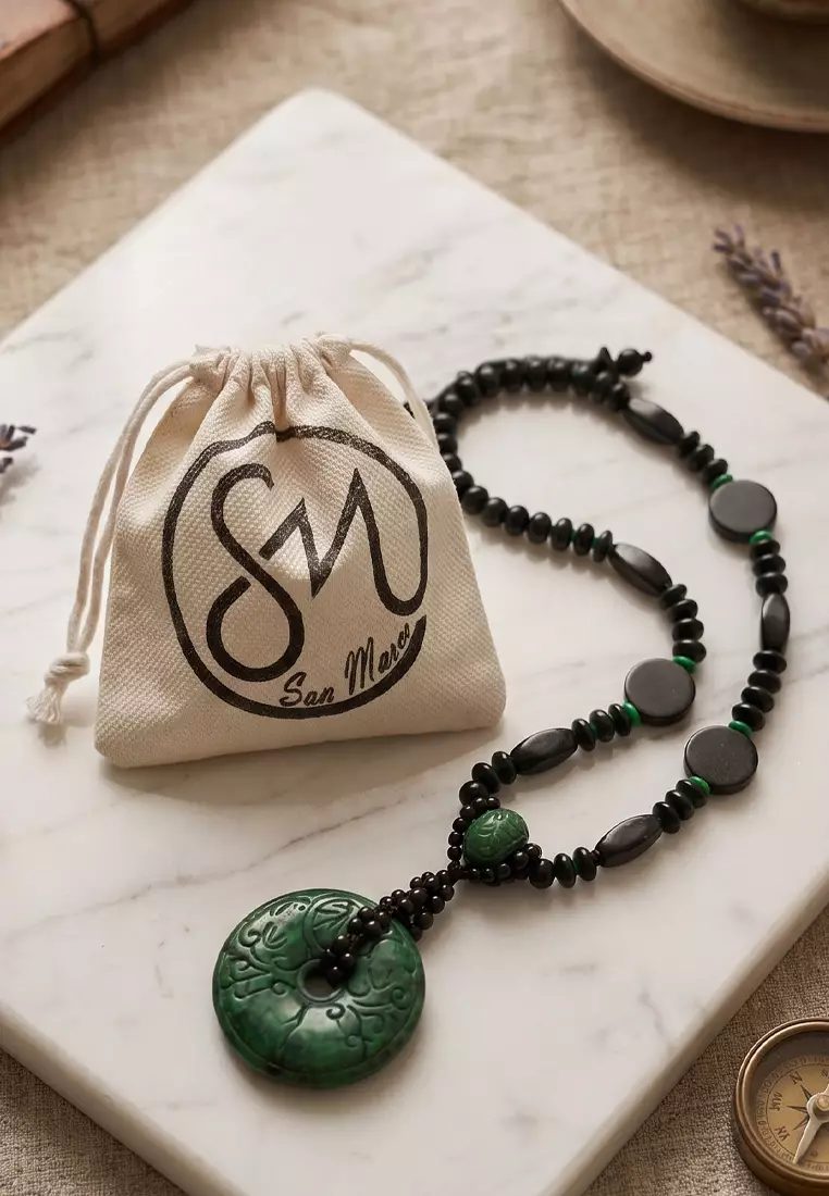 Women's Accessories Circular Jade Necklace Kalung Wanita Green & Black