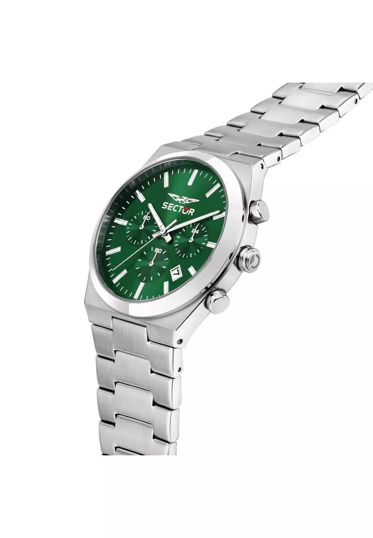 【2 Years Warranty】Sector C300 Green 42mm Men's Quartz Watch with Steel Strap R3273301002
