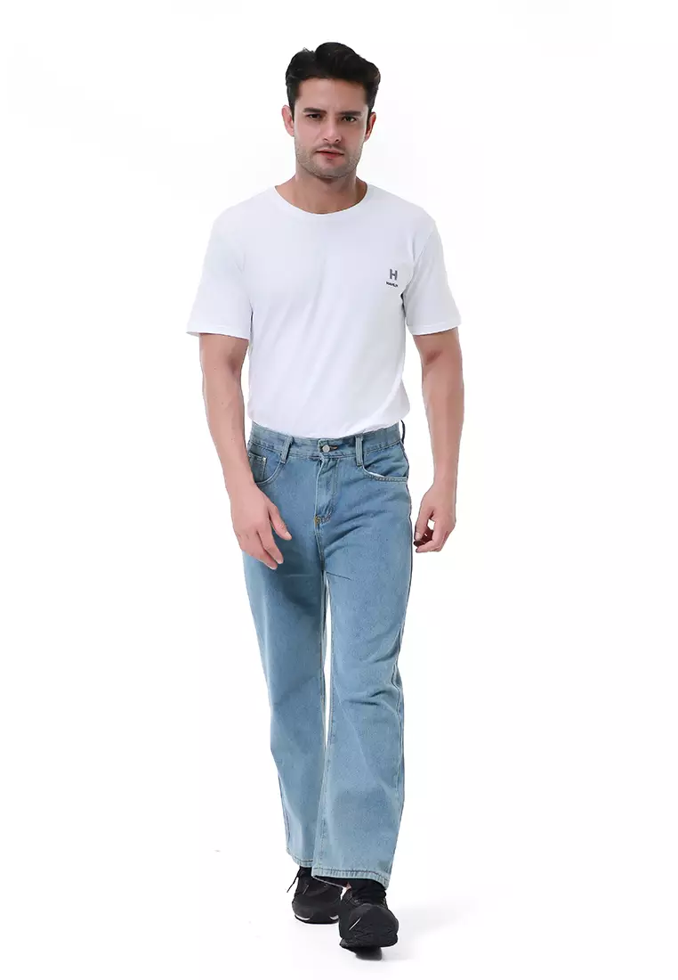 Nemanja Celana Jeans Pria Loose Straight Long Pants Korean Style Material Denim ORIGINAL - Light Blue