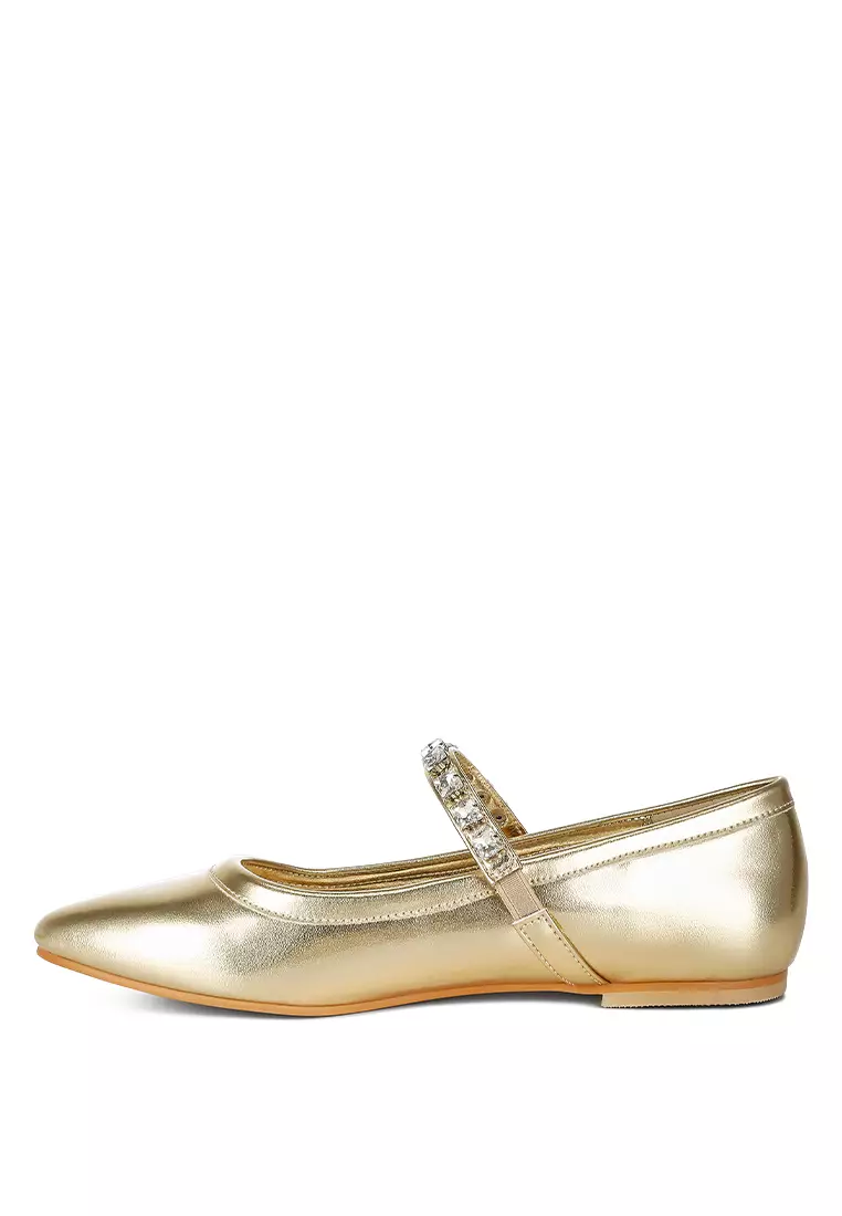 Metallic Mary Jane Ballerinas in Gold