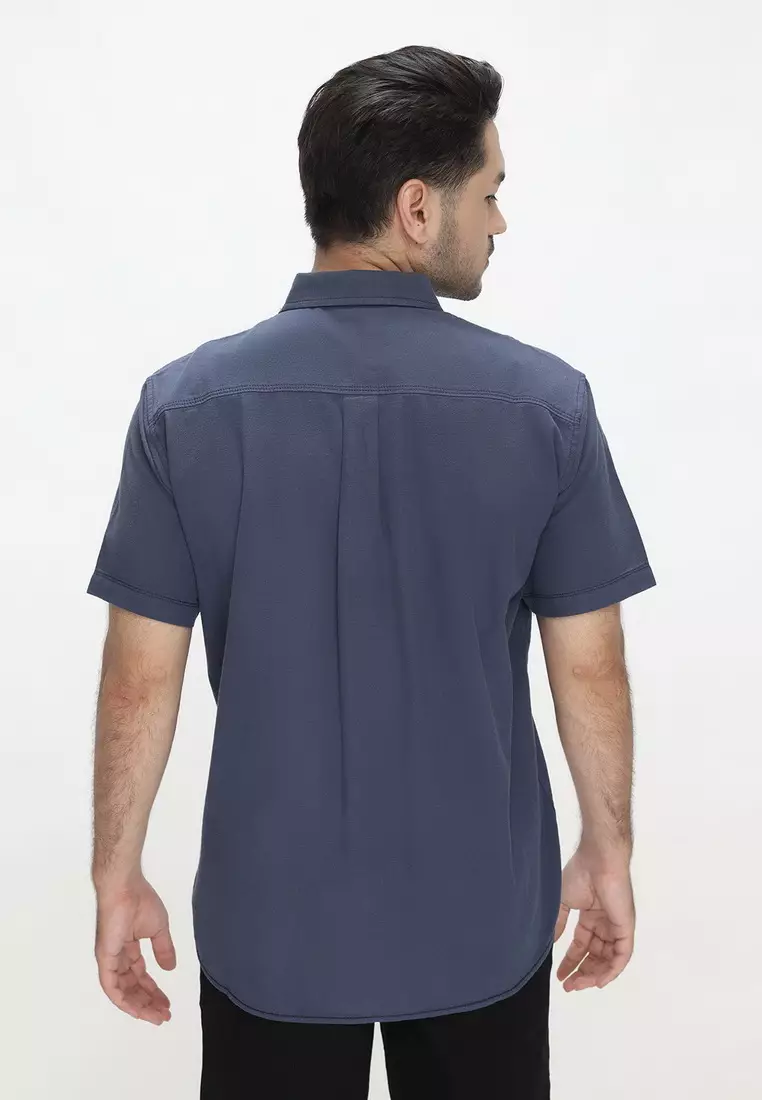 POLICE Kemeja Polos Cotton Biru Tua Regular Fit Pria