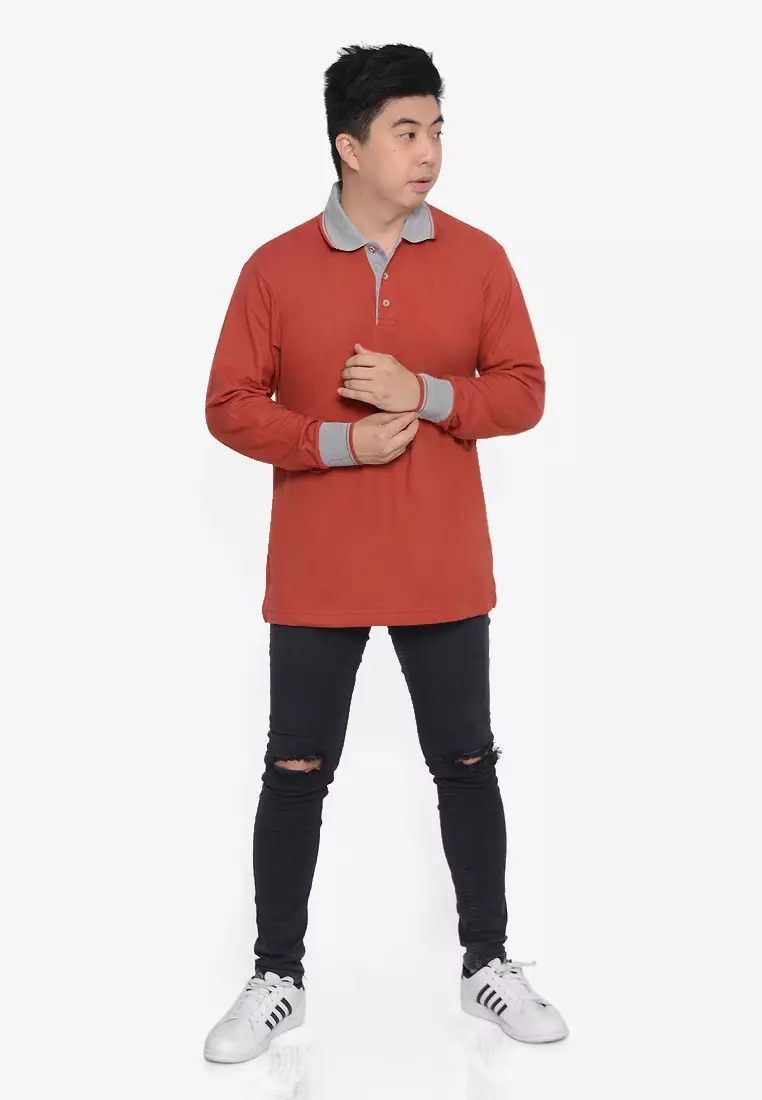 Andre Michel Kaos Polo Shirt Lengan Panjang Kerah Abu Orange Bata 933-61