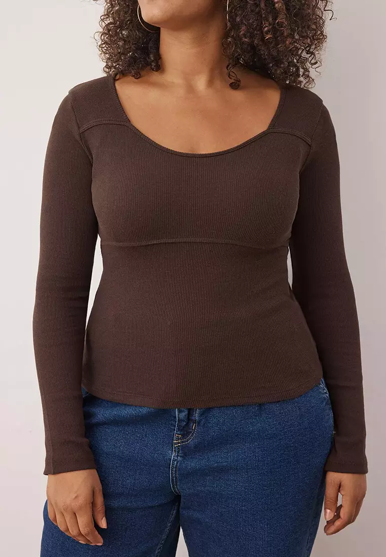 Brown Camisole Knitted Plus Size Blouse