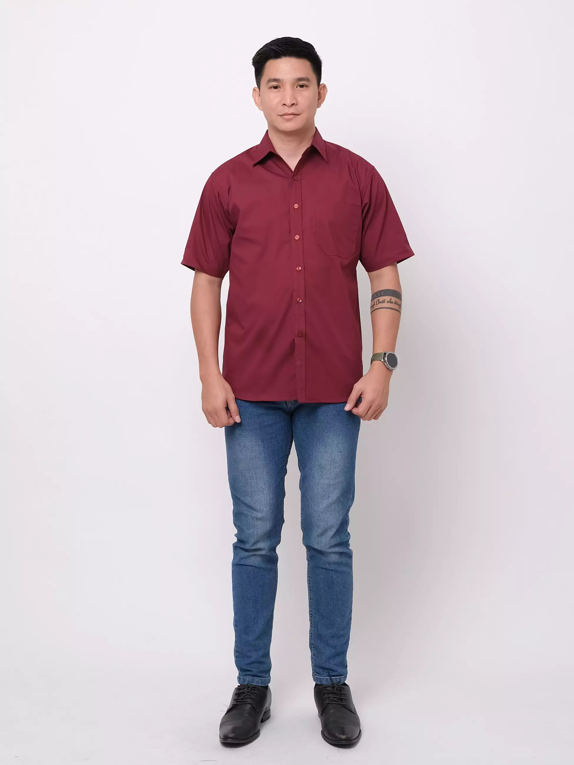 Andre Michel Kemeja Lengan Pendek Maroon Polos 16755