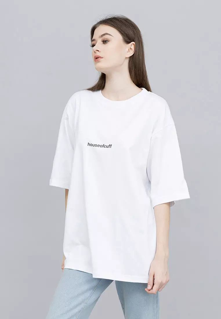 Houseofcuff Kaos Oversized T-shirt Wanita Unisex Tebal Putih Reality
