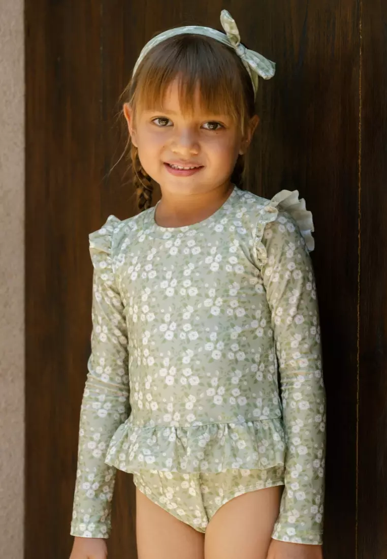 Noël Au Soleil Girls Ruffle One Piece - Evergreen
