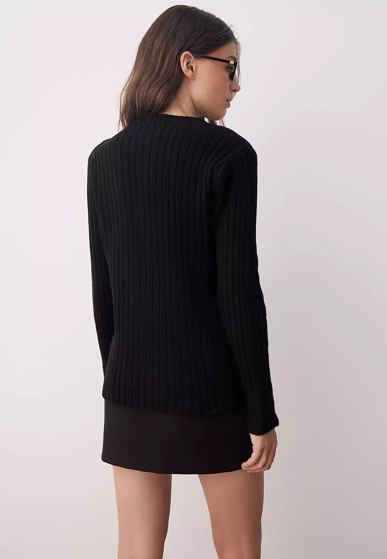 Black Button Detailed Soft Textured Slit Detailed Knitwear Cardigan Twoaw26Hi00096