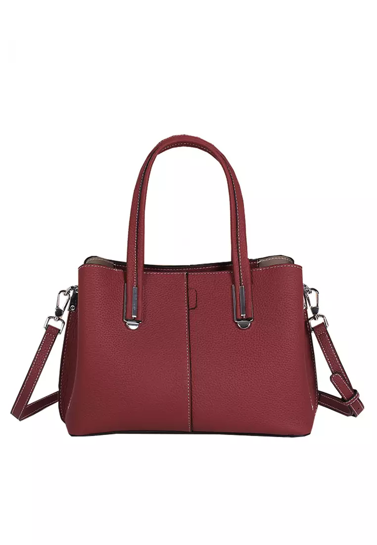 Red leather store handbags on sale