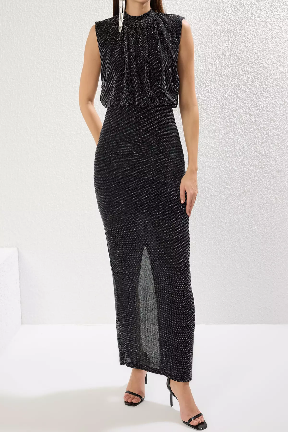 Black Glitter Knitted Elegant Long