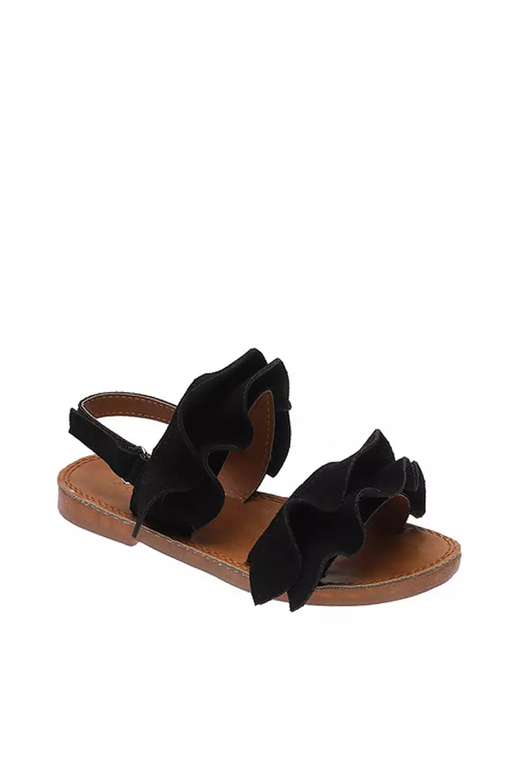 Black best sale ruffle sandals