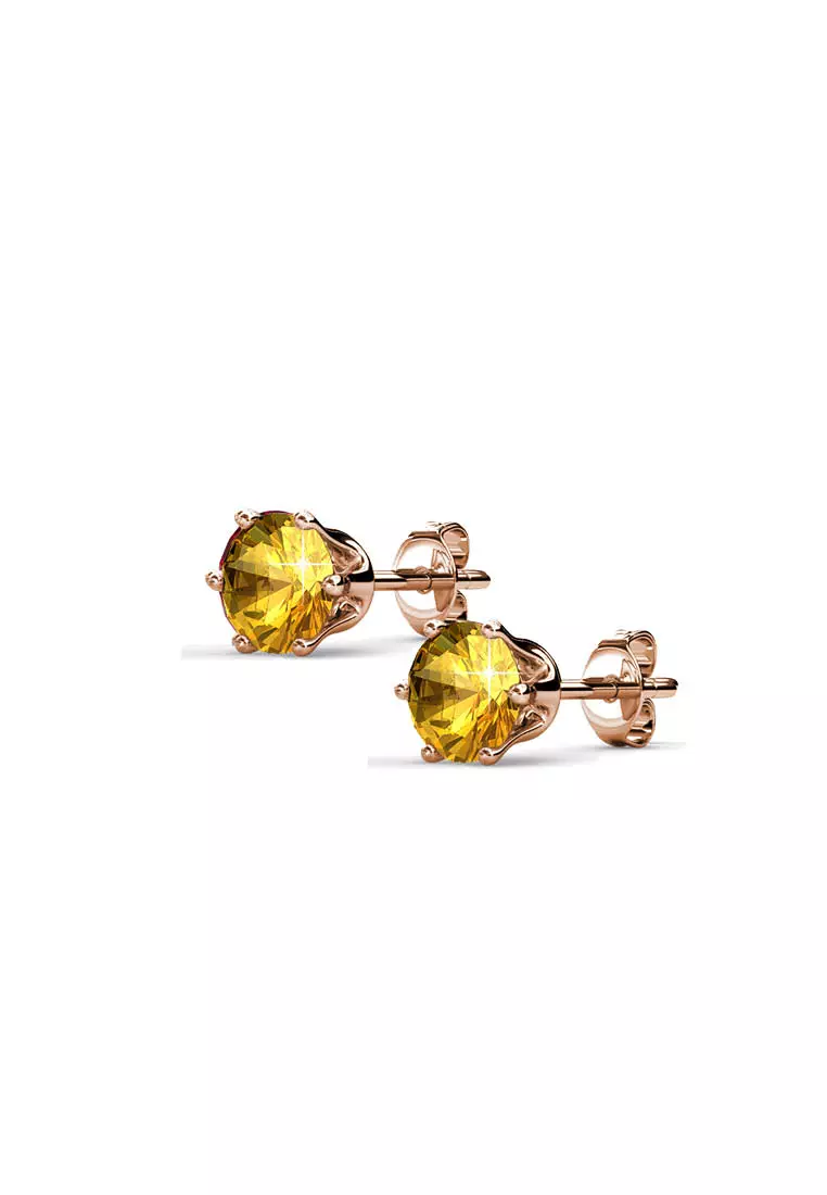 Her Jewellery Birth Stone Earrings (November, Rose Gold) - Luxury Crystal Embellishments plated with 18K Gold