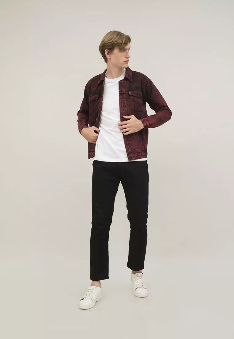 Houseofcuff Jaket Jeans Pria Polos Tebal Dilan Jaket Denim Marun Pudar