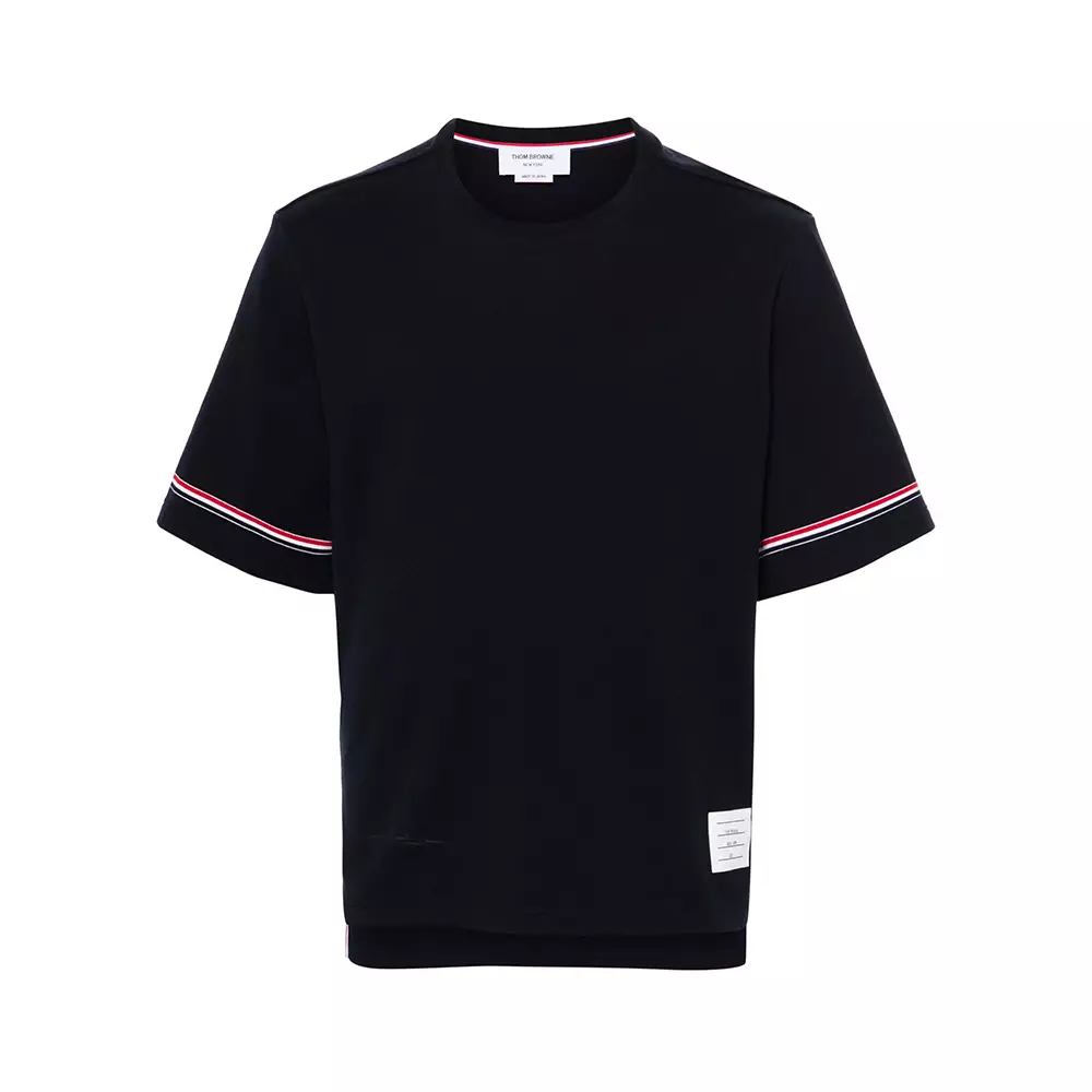 Thom Browne｜ (RUGBY FIT SHORT SLEEVE TEE IN COTTON INTE Jual Thom Browne RWB Cotton Rugby Short Sleeve T-Shirt Navy