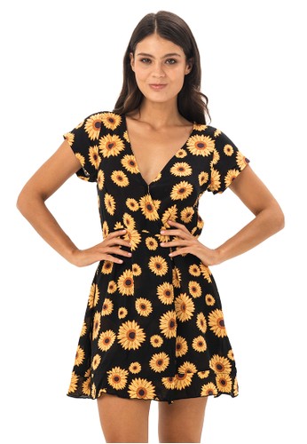 69 SLAM black and yellow WOMEN SUNFLO GREY CORA DRESS RAYON WRAP 9C157AAE1AEC84GS_1