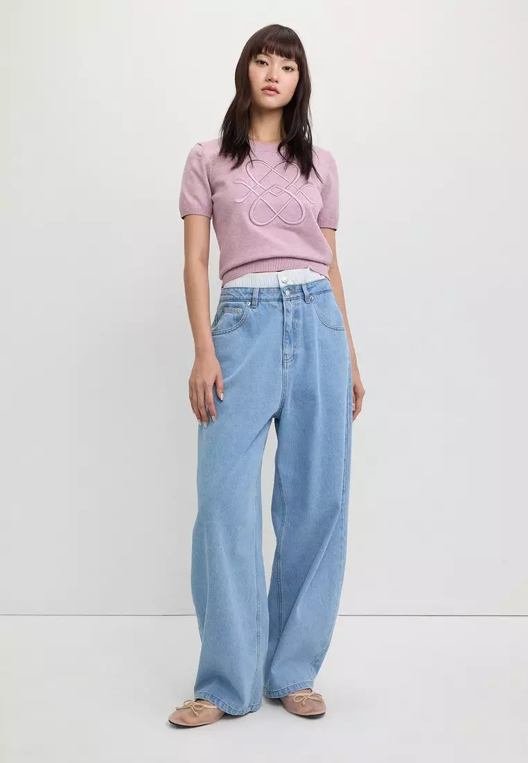 Embroidered Knit Top - Pink