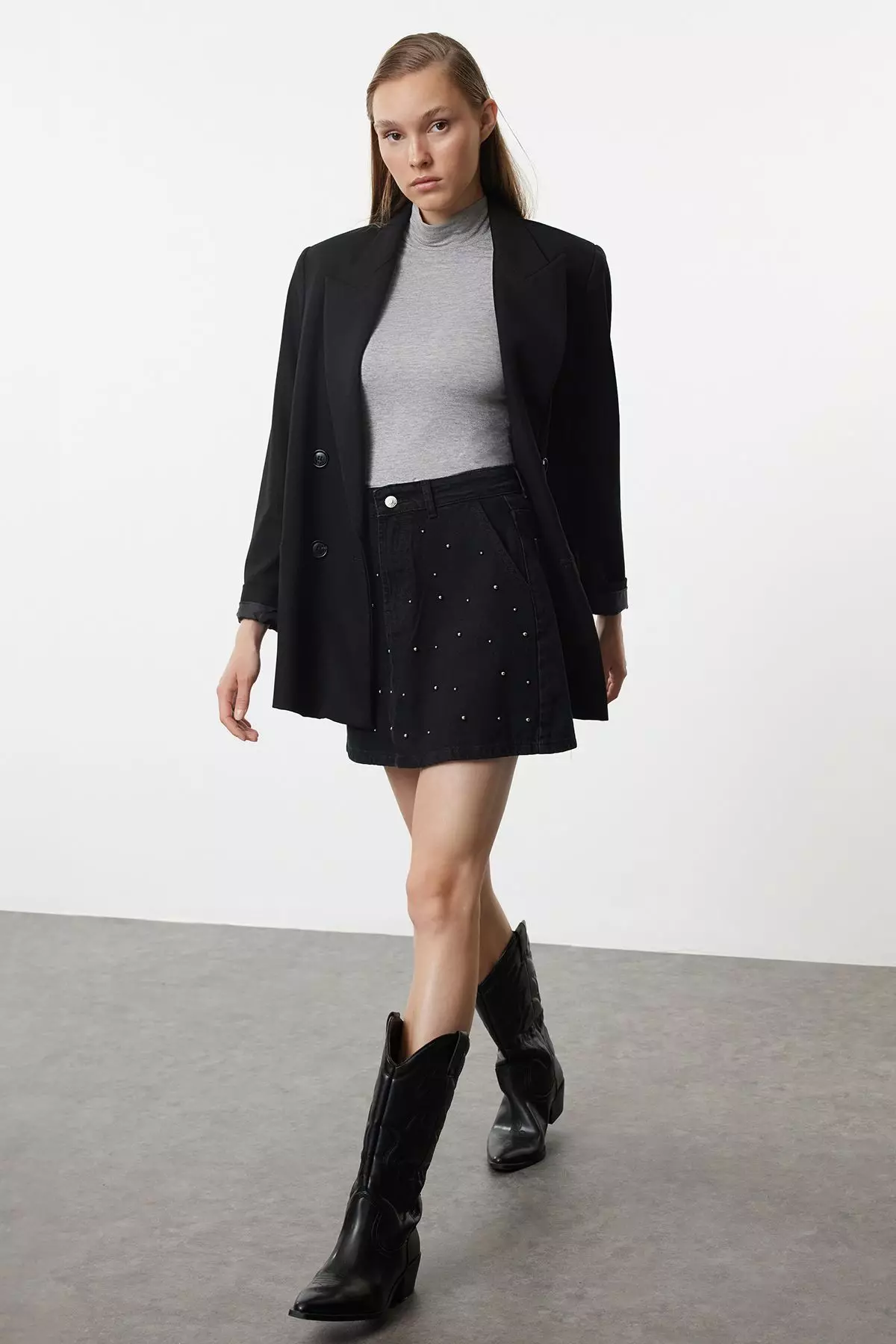 Jeweled Denim Skirt