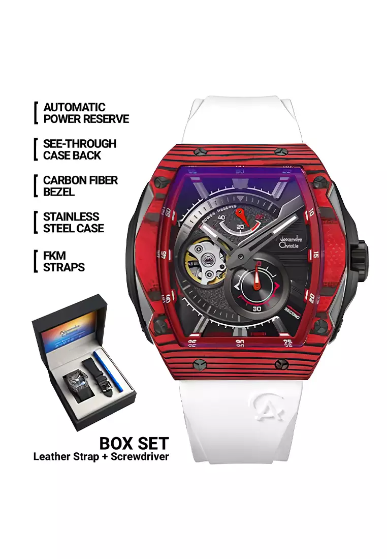 Jam Tangan Pria Alexandre Christie Automatic 6608 MAREPBARESL - Carbon Fiber - FKM Strap