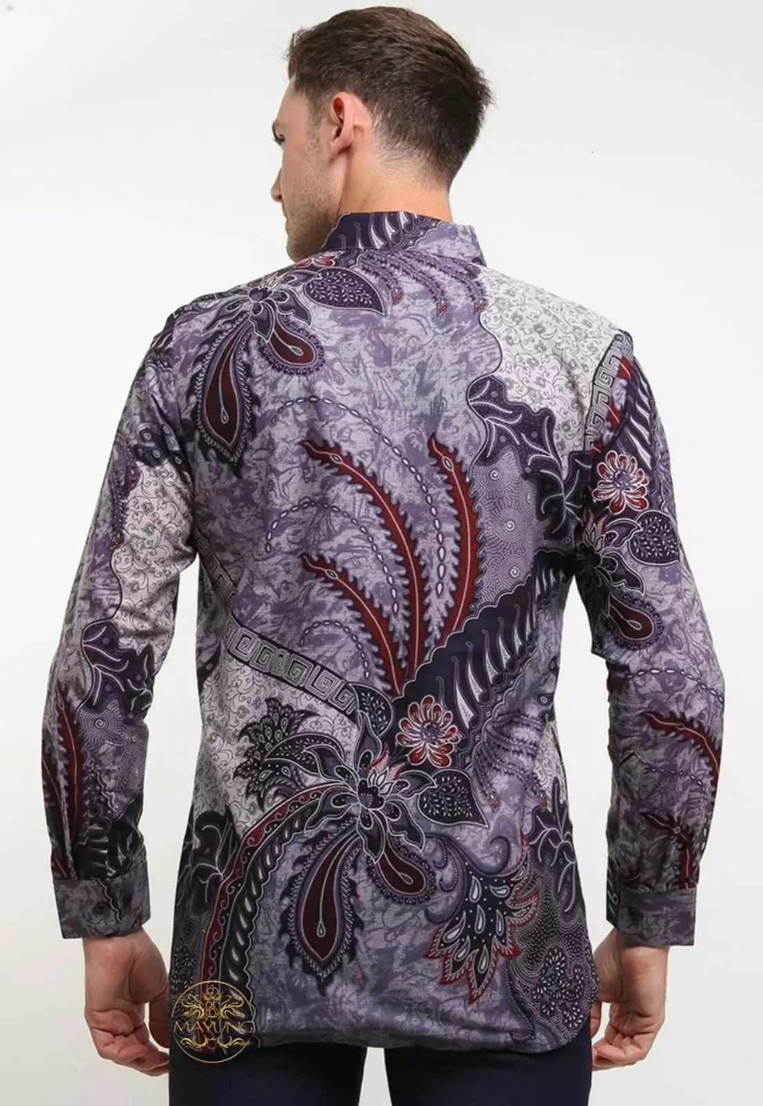Flamboyan Ungu Kemeja Batik Pria Premium Slimfit Modern Lengan Panjang