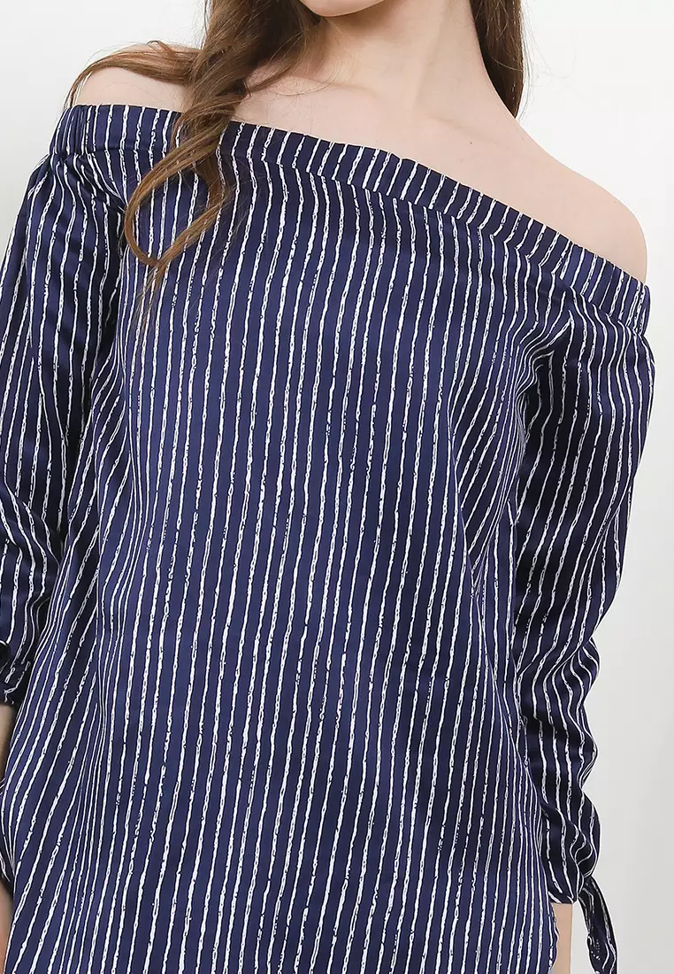 Torie Blouse In Navy White Stripes