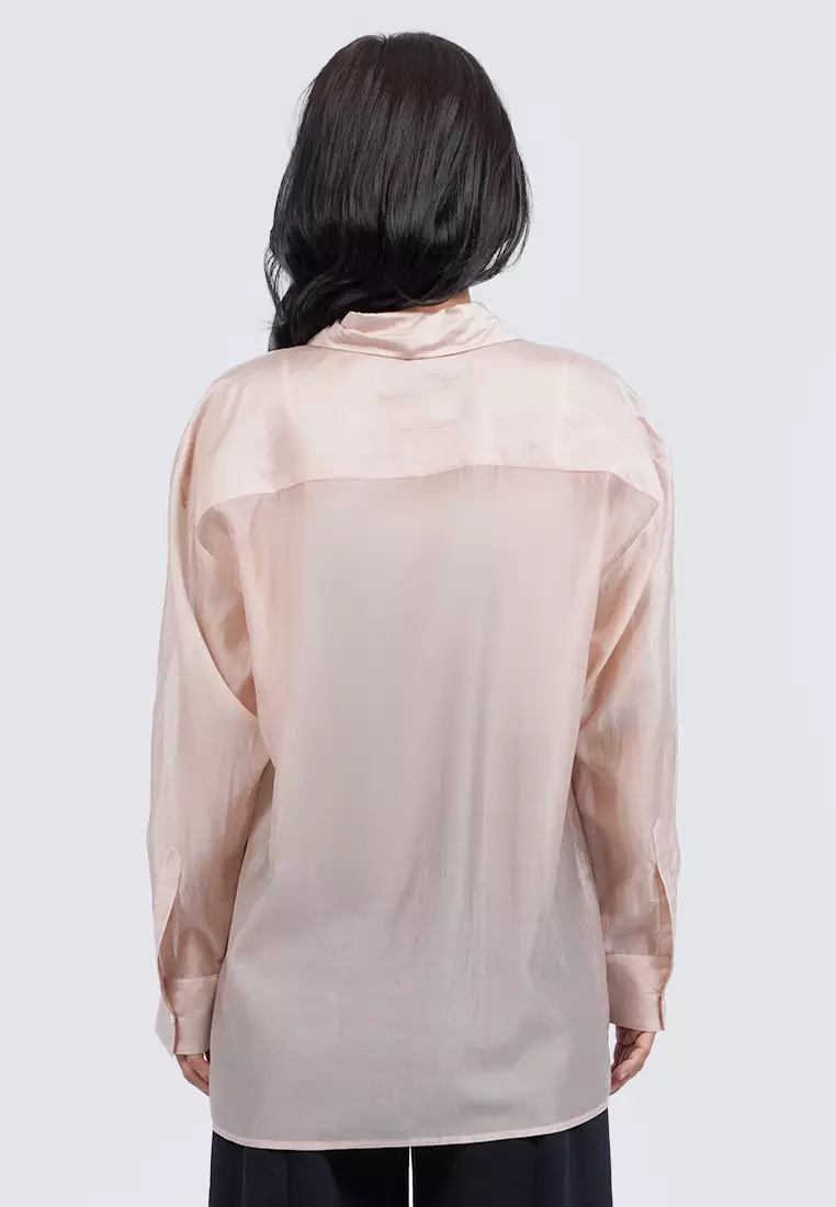 See Through Long Sleeve Loose Blouse OFF WHITE