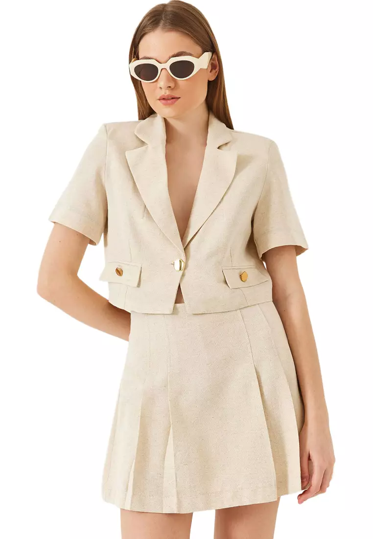 Buy Bianco Lucci Women's Single Button Short Sleeve Crop Jacket