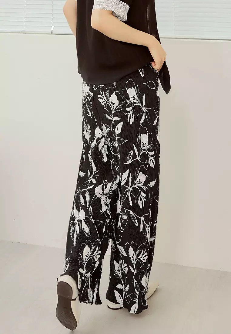 Floral Print Pleated Elasticated Trousers [BA7911]