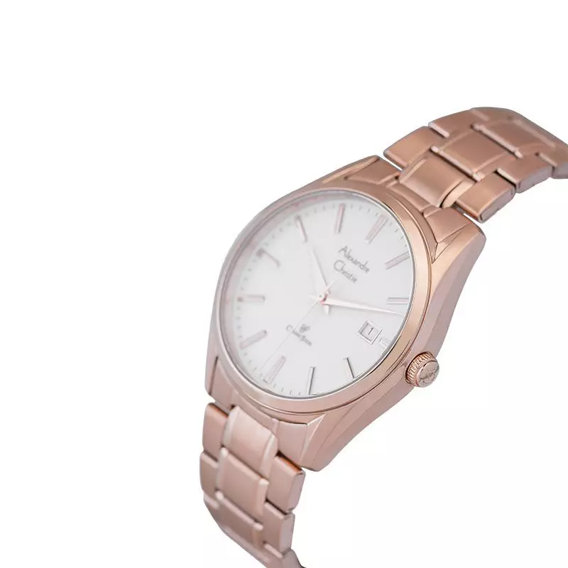 Jam Tangan Pria Alexandre Christie AC 8554 MD BRGSL Men Silver Dial Rose Gold St Steel Strap