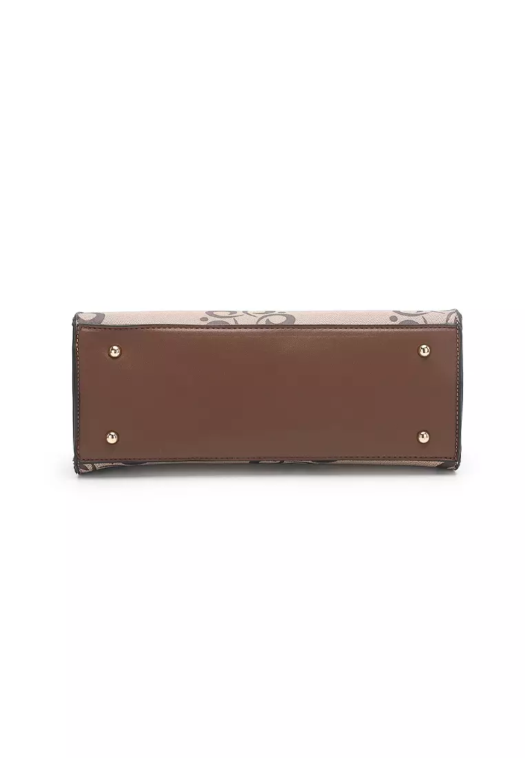 Women's Monogram Top Handle Bag / Sling Bag / Crossbody Bag - Beige