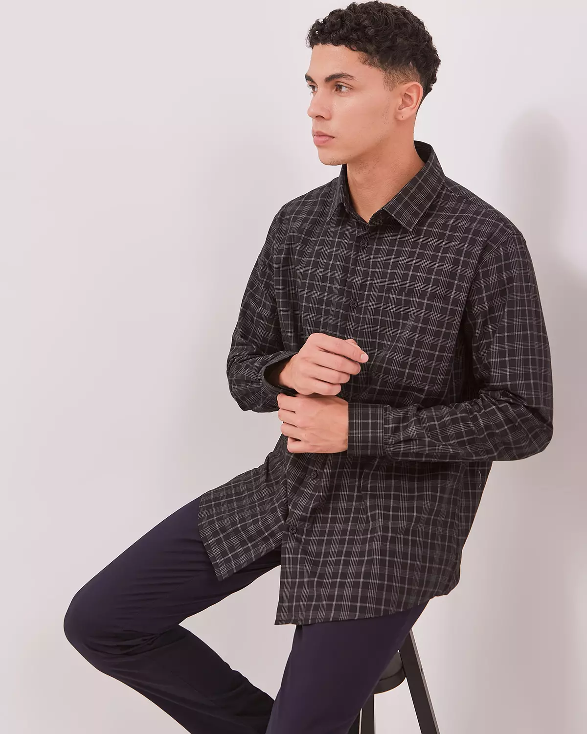 MEN'S BLACK CHECK LONG SLEEVE SHIRT