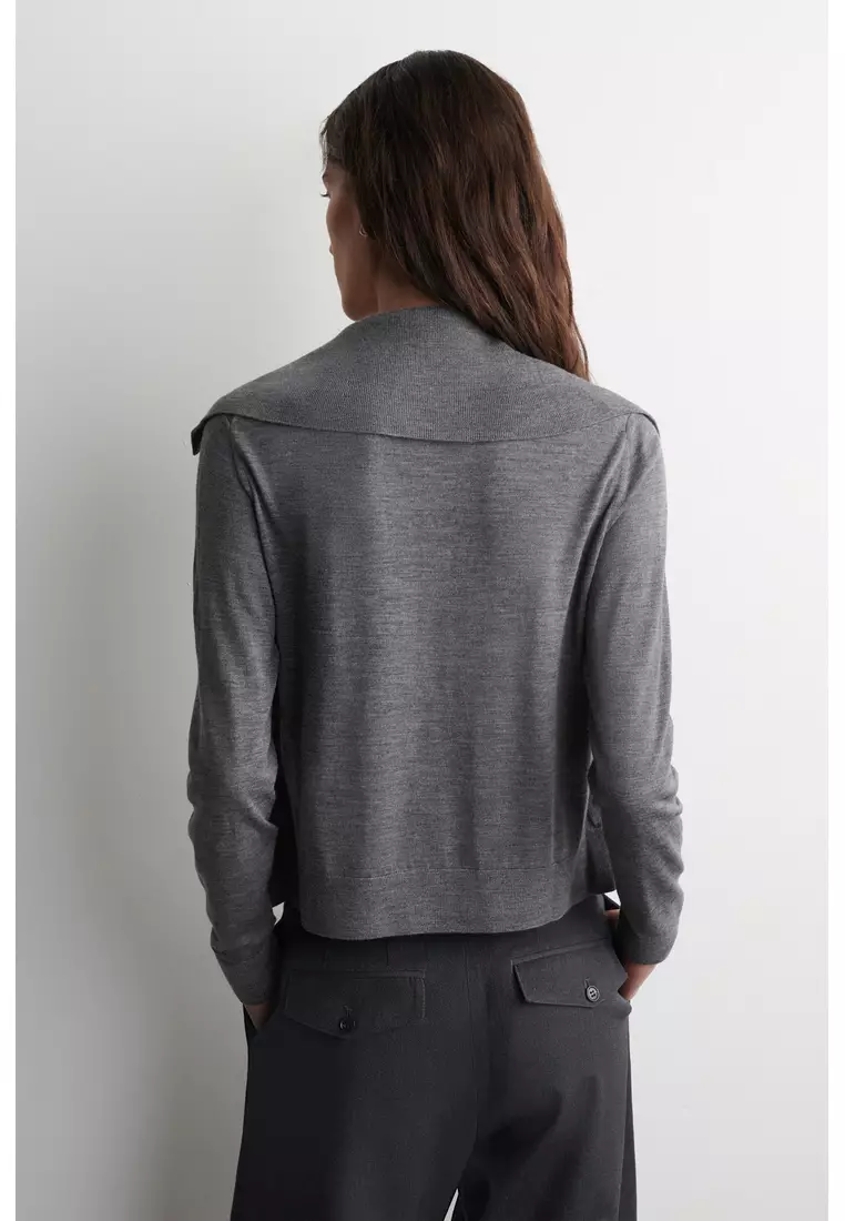 LAYERED MERINO WOOL HIGH-NECK CARDIGAN