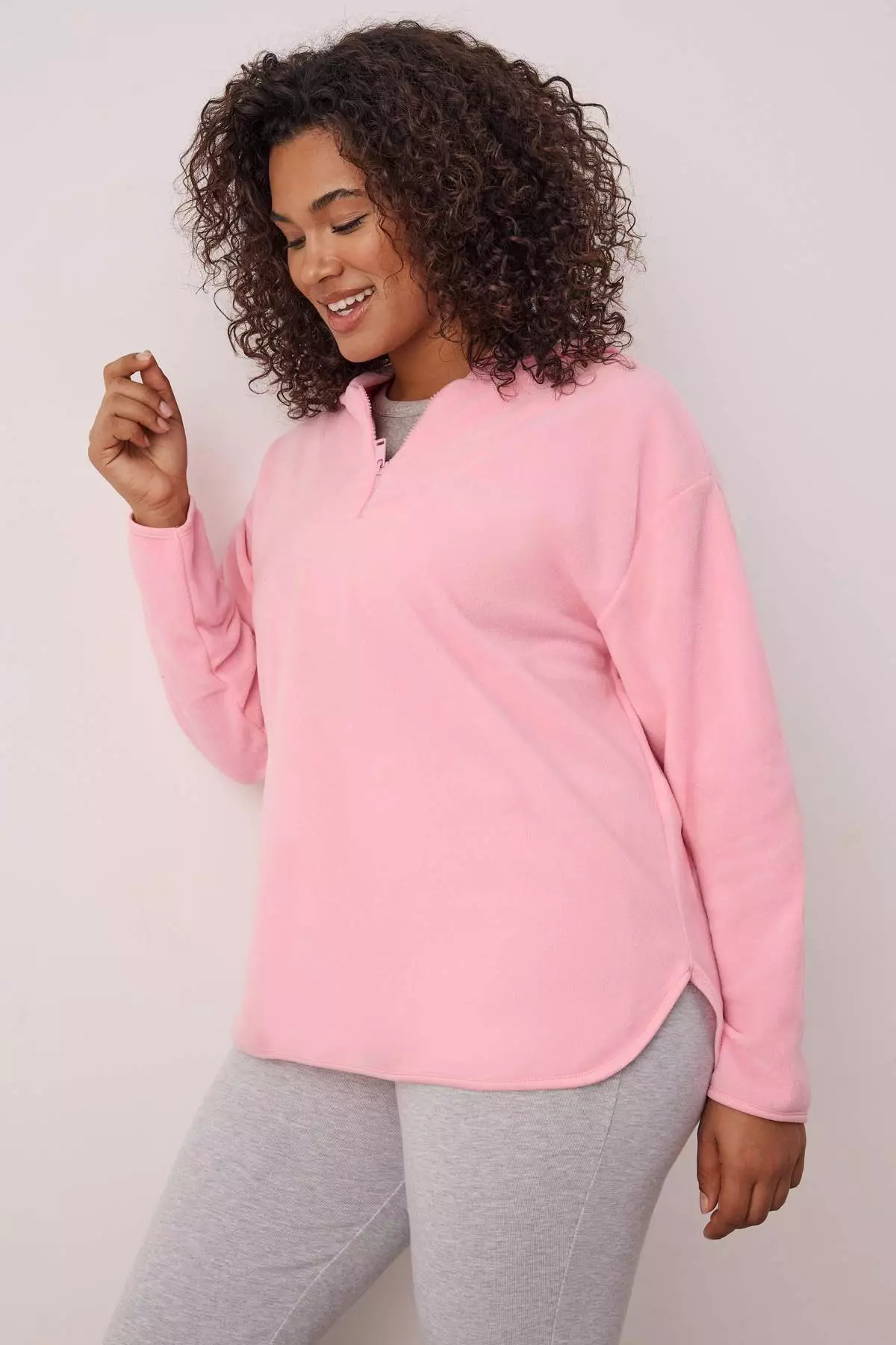 Plus Size Pink Hooded Fleece Sweatshirt