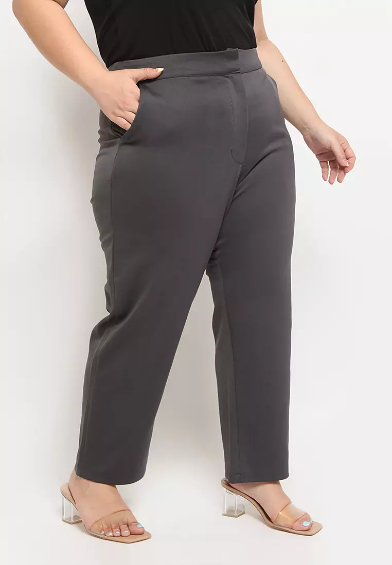 Plus Size Pants Regular Fit Anais Dark Grey