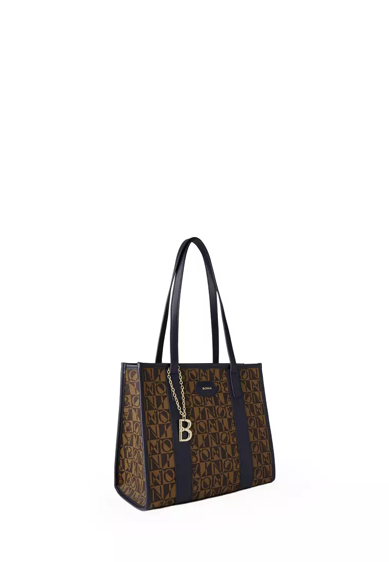 Bonia Navy Jolana Small Monogram Tote Bag