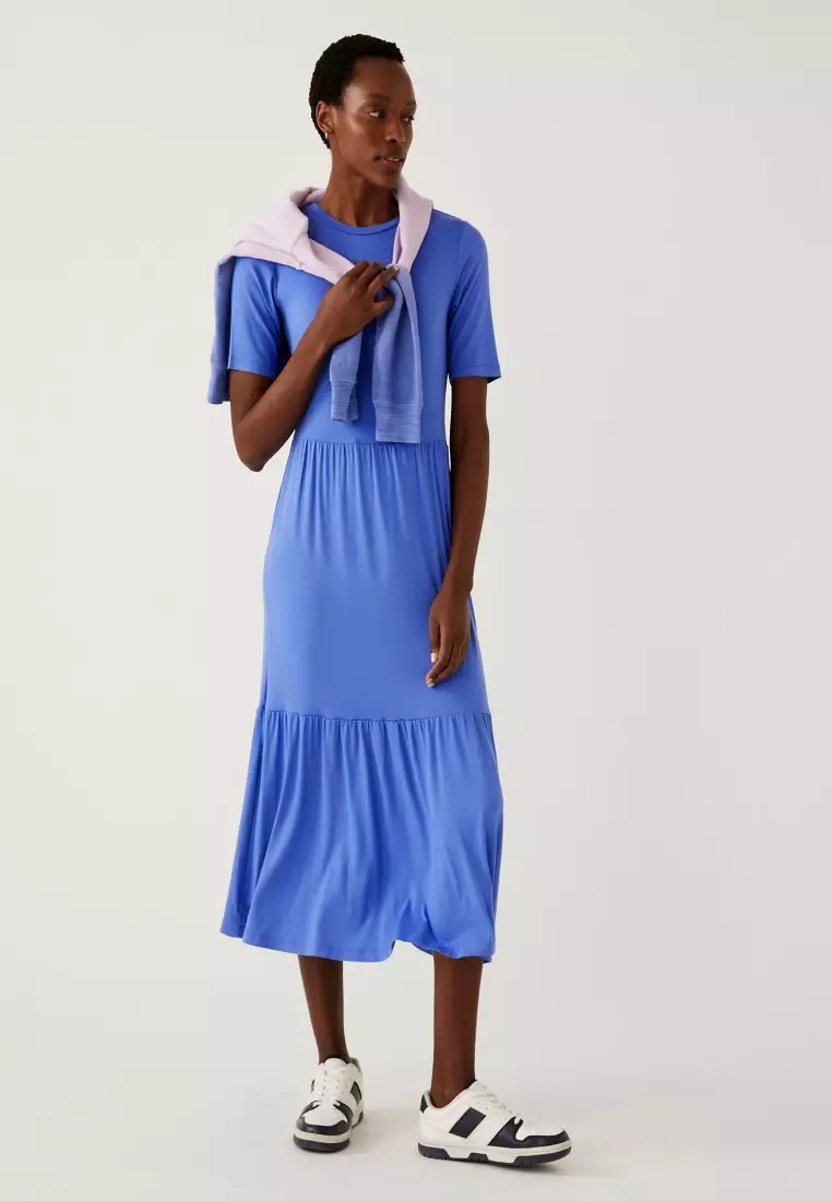 Jersey Tiered Midi Dress