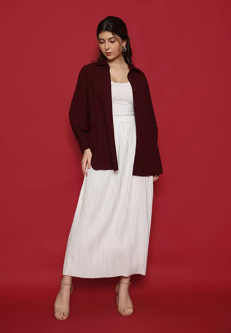 Plain Shirt Maroon Long Sleeve By Brilliant Girl Warna MARUN