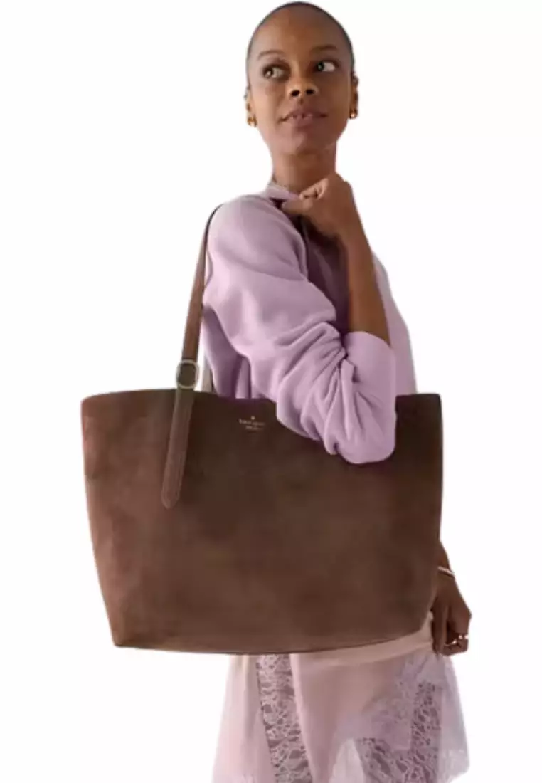 Kate Spade 454 Suede Large Tote Bag In Hot Fudge KM714