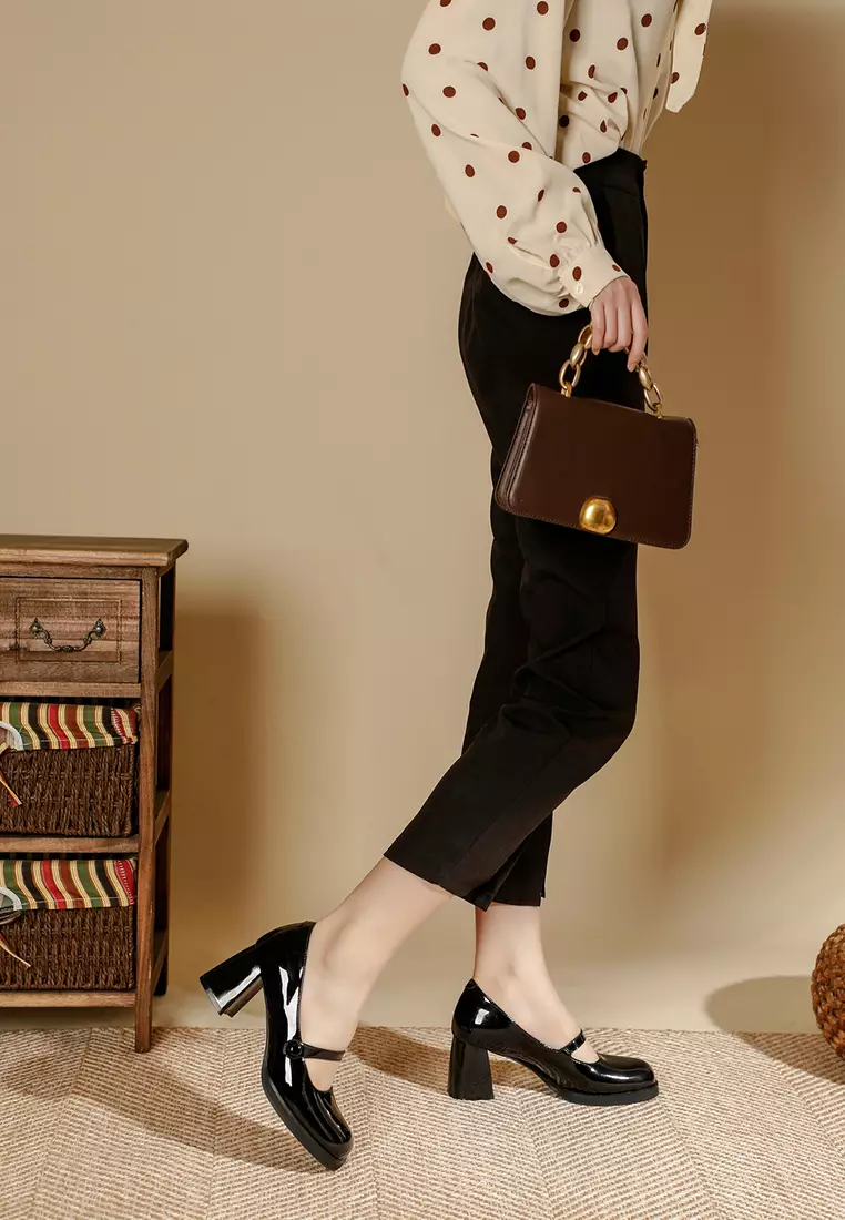 7CM Square Toe Patent Leather Mary Jane Shoes TE2156-1