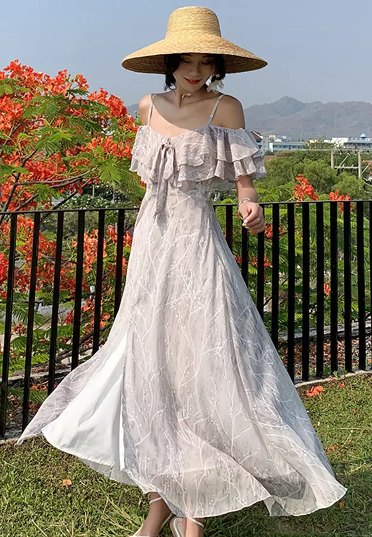 Buy Sunnydaysweety Sling Floral Resort Style Long One Piece Dress