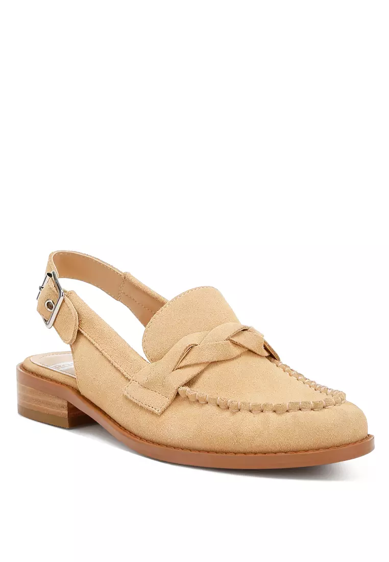Woven Strap Slingback Loafers in Beige