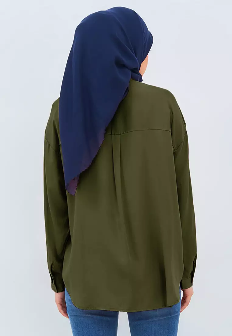 Flamoush Eviana Green Kemeja Oversize Wanita