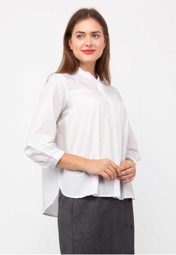 Nicole Exclusives white Nicole Exclusives- Polka Dot Print Long Sleeves Blouse 8C327AA049C864GS_1