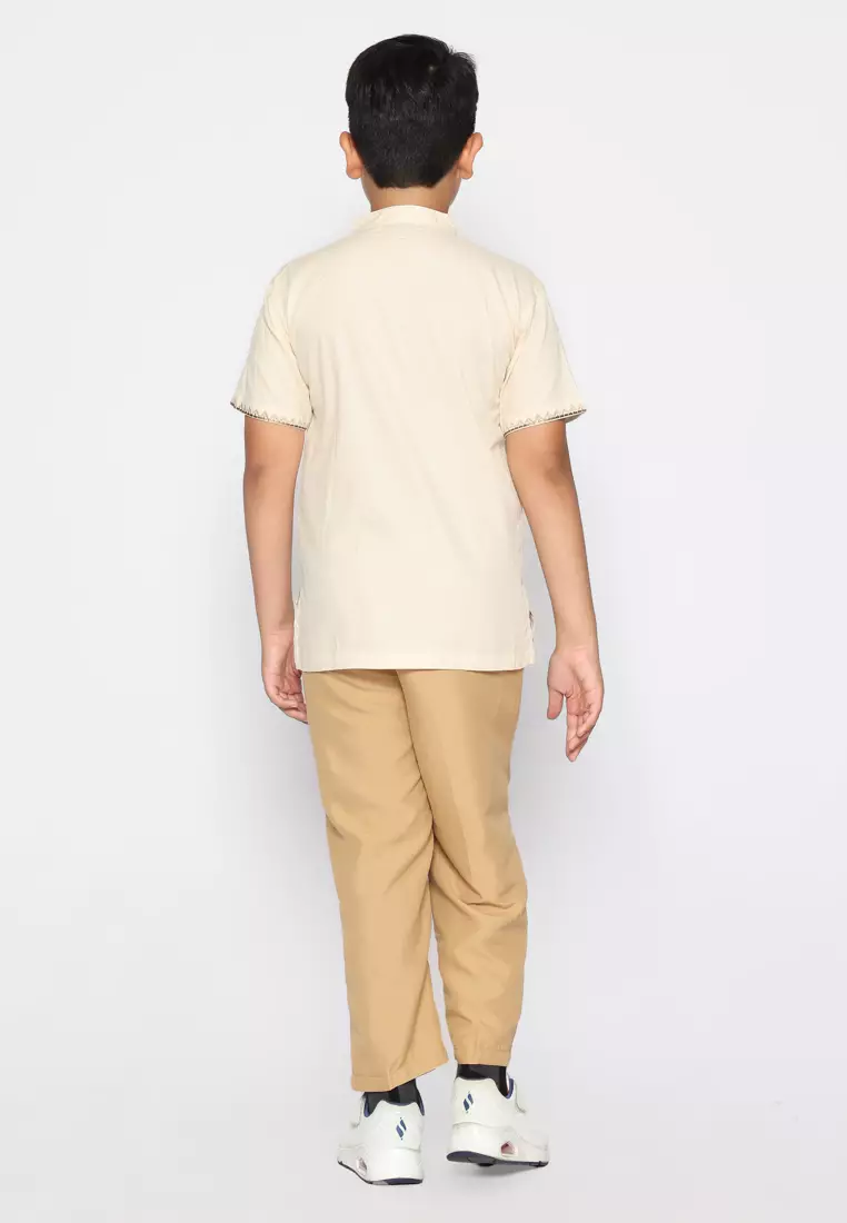 Baju Koko Set Anak Laki Bordir Viral Cream - GENUINE