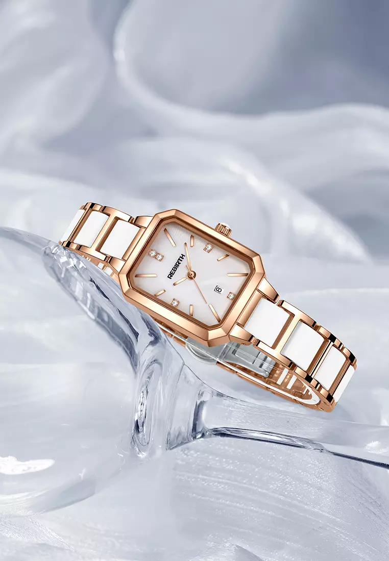 Jam Tangan Wanita Anti Air Original Tali Stainless Steel Berlian Anggun Jam Tangan Cewek rosewhite-A
