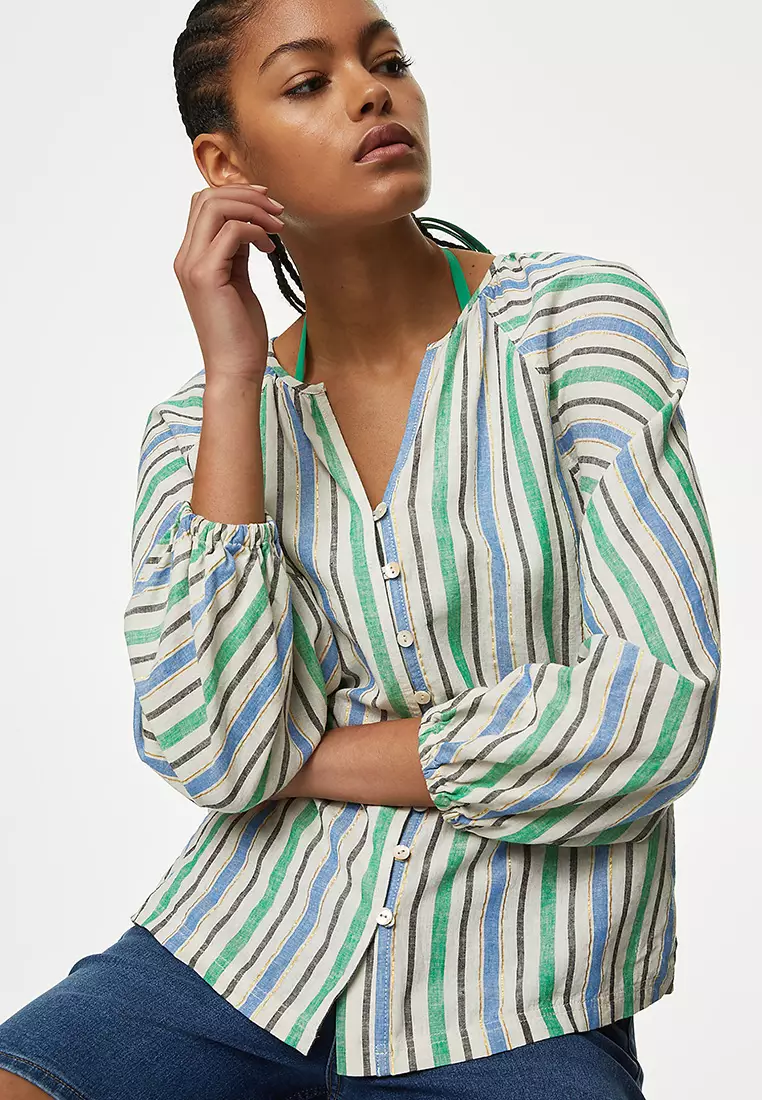 Linen Blend Striped Blouse